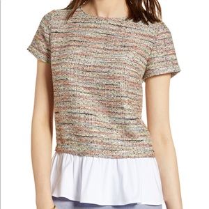 Halogen Poplin Ruffle Tweed Top